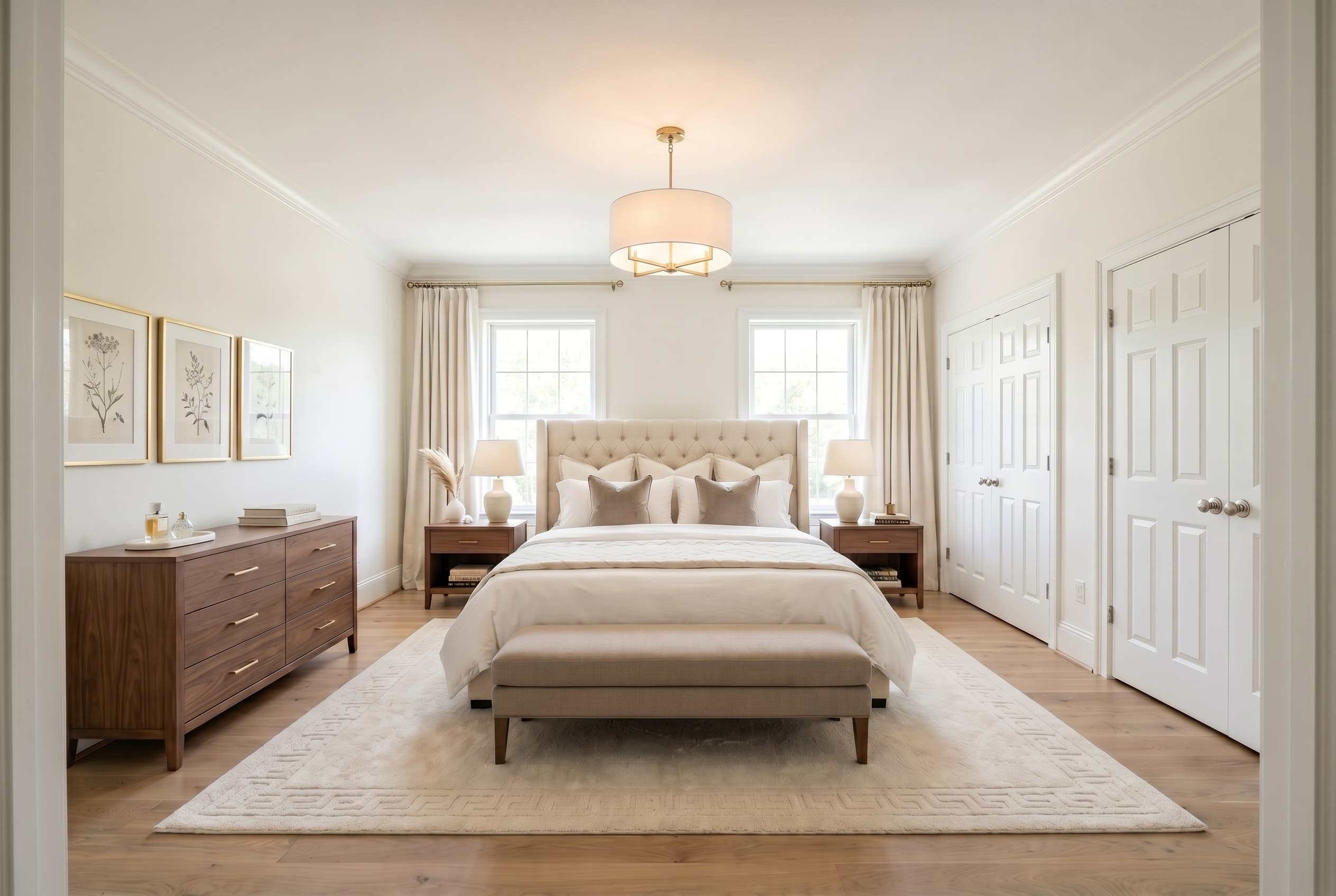 Primary bedroom after staging